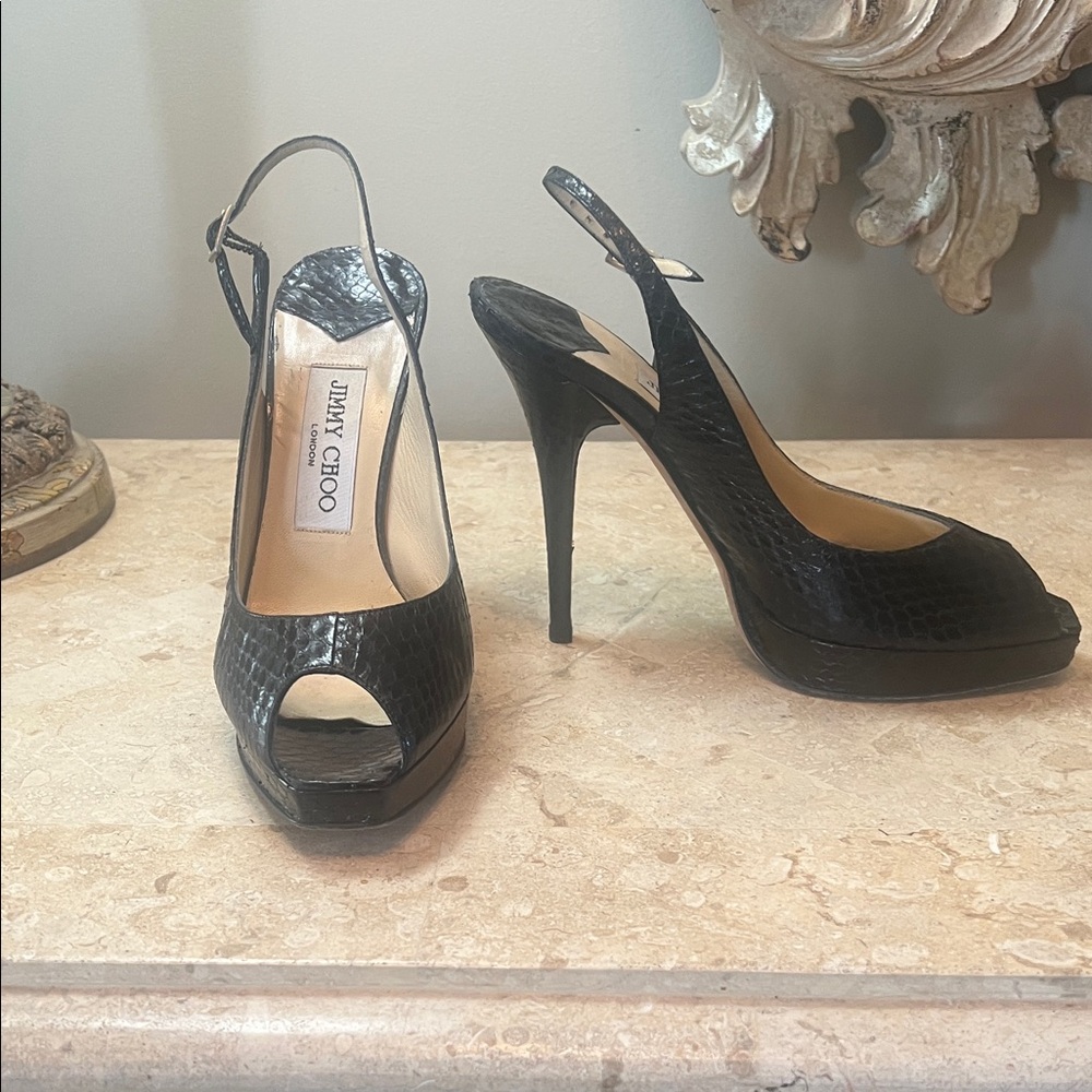 Jimmy Choo Black Textured Slingback Heels